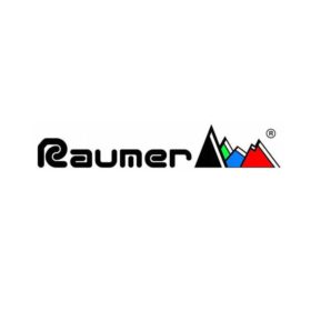 Schwarzer Raumer Schriftzug mit buntem Logo in Form von Bergspitzen rechts daneben.
