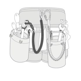 Das Bild zeigt eine Grafik eines möglichen Einsatzes des Beal Tool Belts mit dem Genius Bucket.