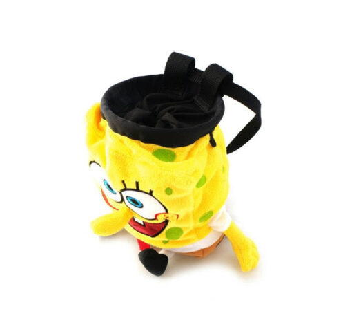 Das Bild zeigt das Chalkbag Spongebob von schräg oben. Man erkennt die Comic Figur und das Hüftband sowie viele Details der Figur.