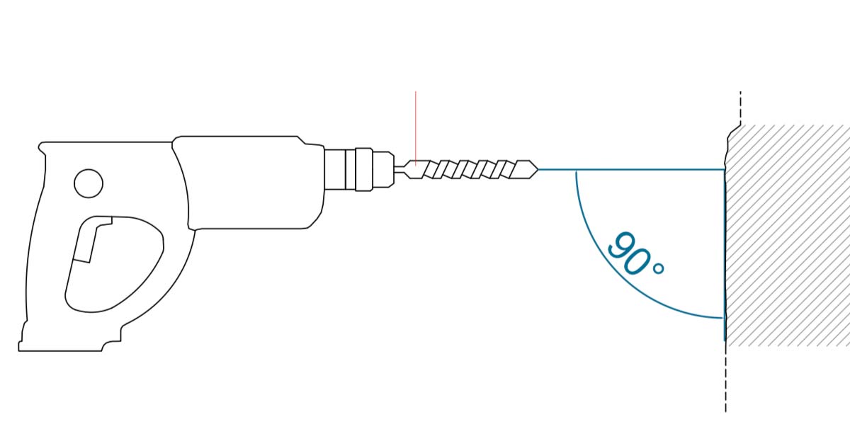 The picture shows a graphic on the subject of setting expansion bolt. A drill including drill bit is held at 90° to the rock surface.