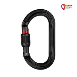 Schwarzer Petzl OK Karabiner schwarz mit Scrrew Lock Verschluss.