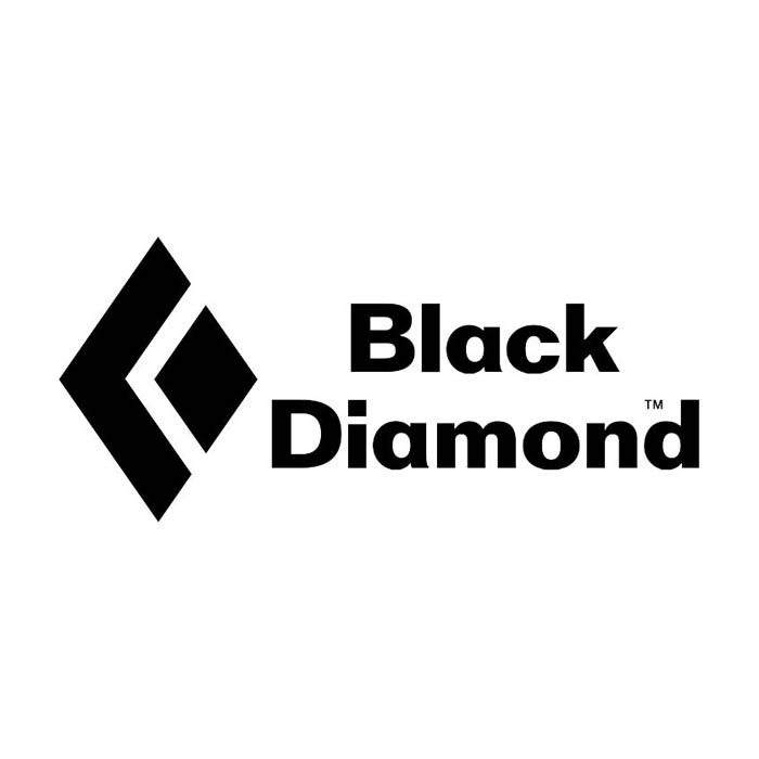 Das Bild zeigt das Logo von Black Diamond in schwarz auf weißem Grund. Neben dem schematischen Diamanten steht der Name in zwei Zeilen.