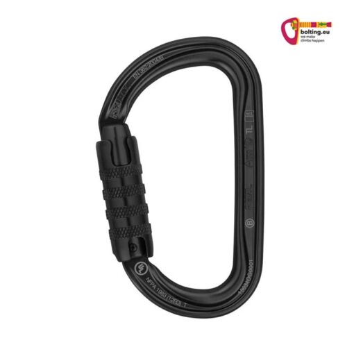 Schwarzer Petzl AMD Karabiner schwarz mit Triact Lock Verschluss.