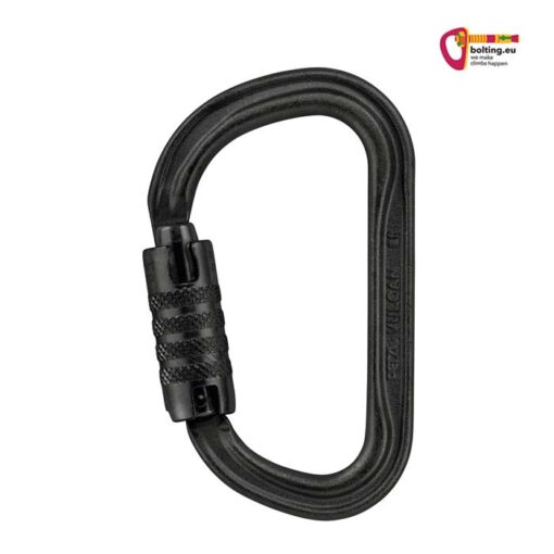 Schwarzer Petzl Vulcan Karabiner schwarz mit Triact Lock Verschluss.