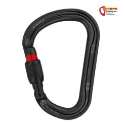 Schwarzer Petzl William Karabiner schwarz mit Screw Lock Verschluss und roter Sicherheitsmarkierung.