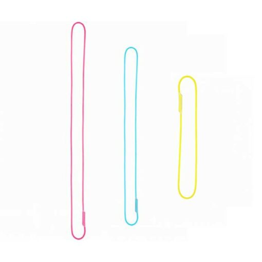 Das Bild zeigt die drei Modelle der Beal Dynaloop Seilschlinge in pink, türkis und gelb nebeneinander.