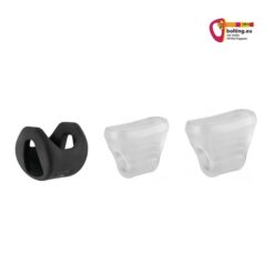 Grafik mit den drei unterschiedlich großen Petzl String Karabinerfixierungen in schwarz und weiss.