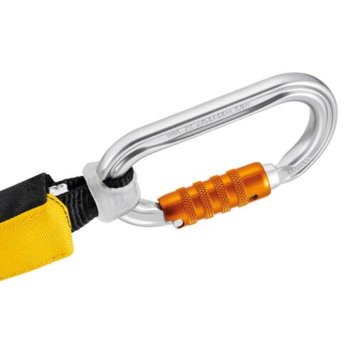 Das Bild zeigt eine Petzl ASAB´sober Schlinge mit Karabinerfixierung und Twist Lock Karabiner.