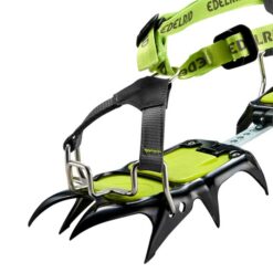Edelrid Crampon Binding Soft Front auf grell grünem Steigeisen montiert.