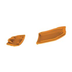 Ein Paar orange Petzl Antisnow Leopard Antistollplatten.