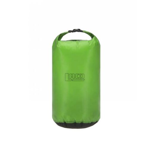 Grüner LACD Drybag mit 10 Litern Volumen und verschlossenem Rollverschluss.