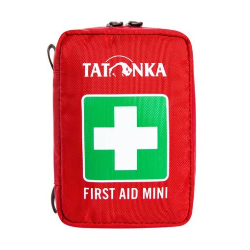Rotes Mini 1. Hilfe Set mit grünem Quadrat und weißem Kreuz sowie Tatonka Schriftzug.