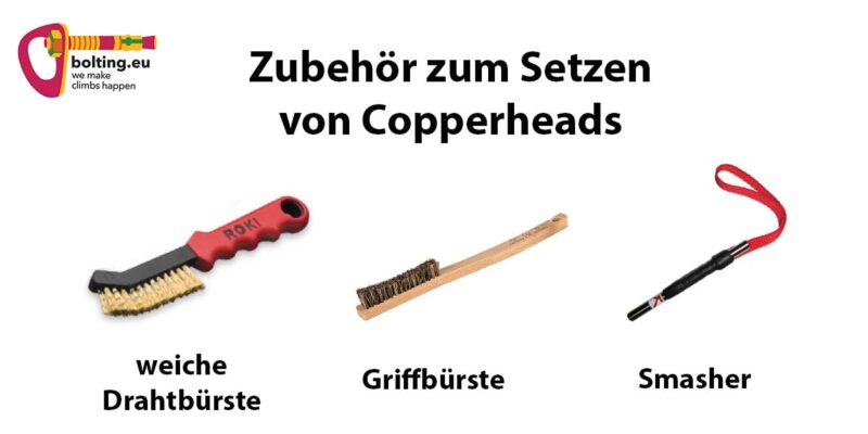 Grafik mit drei unterschiedlichen Zubehör Teilen zum Setzen von Copperheads sowie Text.