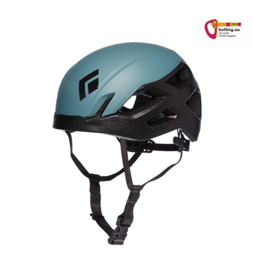 Black Diamond Vision Helm in Farbe storm blue von schräg vorne und buntes bolting.eu Logo.