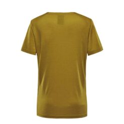 Goldenes Black Yak Mewati Damen T-Shirt von der Rückseite auf weißem Hintergrund.