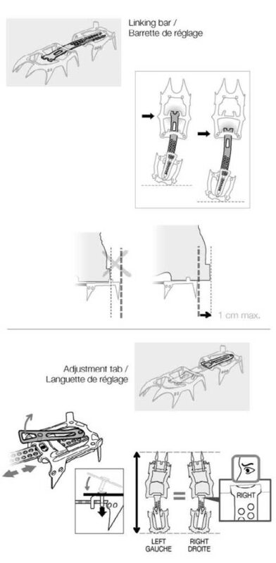 Grafik zum Einstellen der Länge des Petzl Vasak Steigeisen.