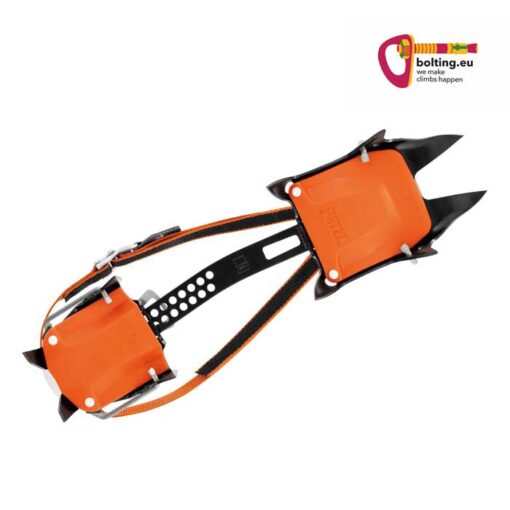 Unterseite des Irvis Steigeisen von Petzl mit orangen Antisnow Platten.