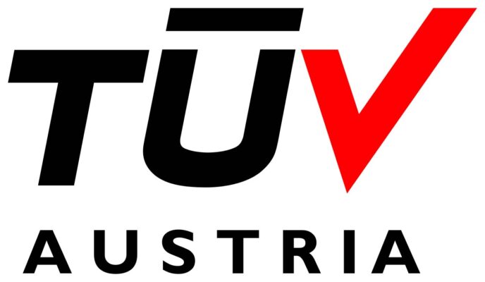 Logo des TÜV Austria in Schwarz - Rot als Wortmarke.