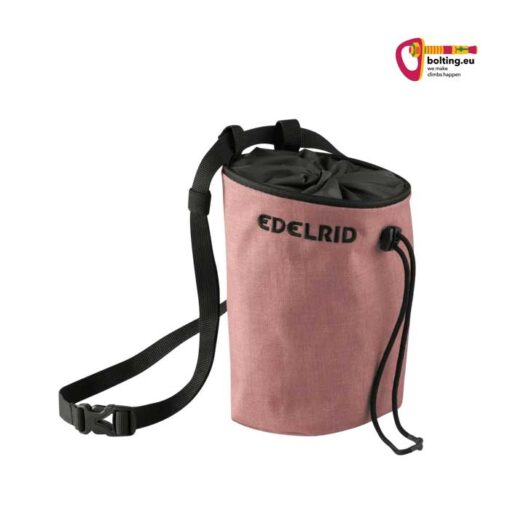 Rose färbiges Edelrid Rodeo Large Chalkbag mit Gurtband und rechts oben boplting.eu Logo.