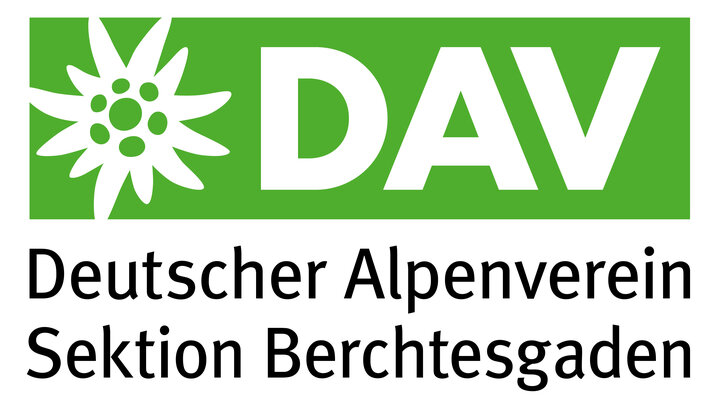 Logo des DAV Berchtesgaden mit grünem DAV Logoo und schwarzer Sektionsbezeichnung.