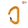 Oranger Petzl Ange S Karabiner mit Schnapper links und buntes bolting.eu Logo rechts oben.