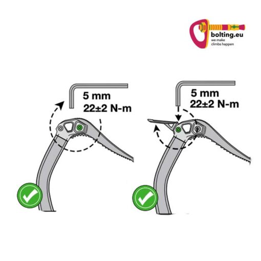 Grafik zur Verwendung von Black Diamond Head Bolts mit zwei Bildern. Rechts oben, buntes bolting.eu Logo.