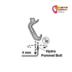 Grafik zur Verwendung des Black Diamond ICE Pommel Bolt am Griff eines Eisgerätes.