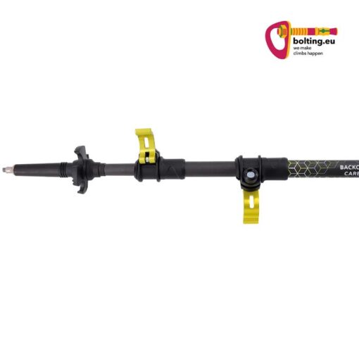 Spitze des Camp Backcountry Carbon 2.0 Teleskop Wanderstock mit gelben Alu Clips.