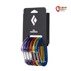 Black Diamond OZ Carabiner Rackpack mit schwarzem Karton und sechs bunten Schnappkarabinern.