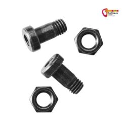 Zwei schwarze Edelrid Spare Ice Axe Head Screws mit Muttern auf weißem Grund.