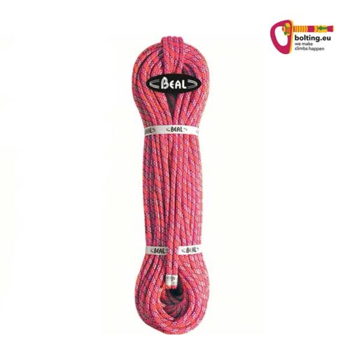 Pinkes Beal Iceline 50m Halbseil in einem Strang aufrecht mit Verpackung.