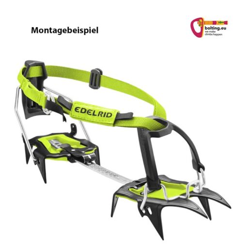 Edelrid Steigeisen mit schwarz silbernem Frontkörbchen Spare Crampon Binding Soft Front auf weißem Quadrat.