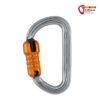 Grauer Petzl BM´D Karabiner mit oranger Schnapperhülse geschlossen und hoher Bruchlast.