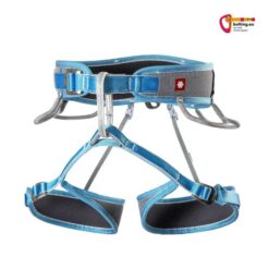 Blau grauer Ocun Twist Tech Eco Klettergurt von der Vorderseite.