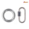 Silberner Abseilring verzinkt mit 8mm Schraubglied verzinkt nebeneinander.
