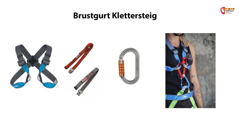 Grafik mit den Komponenten eines Set für Brustgurt Klettersteig.