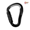 Edelrid HMS Bulletproof Tripe Karabiner schwarz aufrecht in weißem Quadrat.