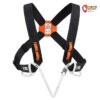 Schwarz oranger Petzl Explo Brustgurt von der Vorderseite auf weißem Hintergrund.