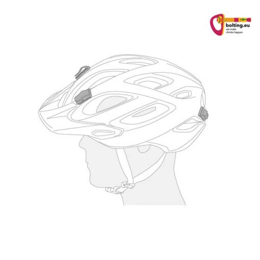 Grafik mit Fahrradhelm und drei schematisch dargestellten Stirnlampen Klebeclips.