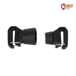 Schwarzes Rock Empire Mr. Magnetic Klettersteigarm Verbindungselement mit seinen zwei Hälften.