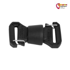 Schwarzes Rock Empire Mr. Magnetic Klettersteigarm Verbindungselement zusammengesteckt.
