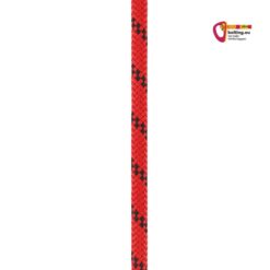 Rotes statisches Kletterseil Cousin Safety Pro vertikal durch weißes Quadrat.