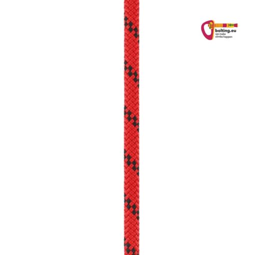 Rotes statisches Kletterseil Cousin Safety Pro vertikal durch weißes Quadrat.
