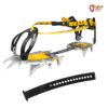 Silbern gelbes Grivel Air Tech Light Wide Steigeisen mit Körbchenbindung für Snowboardschuhe mit schwarzem Steg vor weißem Hintergrund.