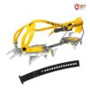 Silbern gelbes Grivel Air Tech Light Wide Steigeisen mit Körbchenbindung für Snowboardschuhe mit schwarzem Steg vor weißem Hintergrund.