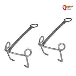 Ein Paar silberne Grivel COM Bail Kipphebel Bügel auf weißem Hintergrund.