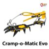 Grivel G14 Steigeisen mit silbernem Grivel COM Bail Kipphebel Bügel auf weißem Hintergrund und Cramp o Matic Schriftzug.