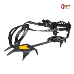 Schwarz gelbes Grivel G1 Steigeisen mit New Classic Evo Bindung auf weißem Quadrat.