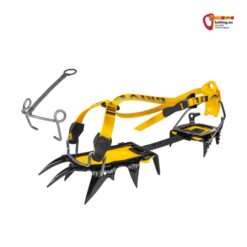 Schwarz gelbes Grivel G12 Steigeisen mit New Classic Evo Bindung und einem vorderen Steigeisenbügel auf weißem Quadrat.