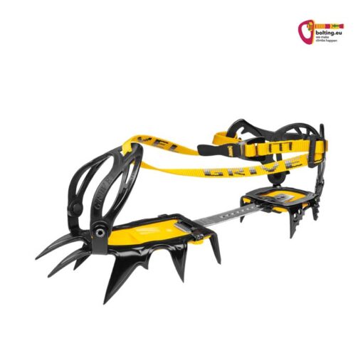Schwarz gelbes Grivel G12 Steigeisen mit New Classic Evo Bindung auf weißem Quadrat.